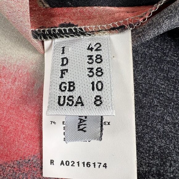 Moschino Cheap And Chic Silk Abstract Floral Red Key Hole Cap Sleeve Blouse‎ 8 - Picture 15 of 16